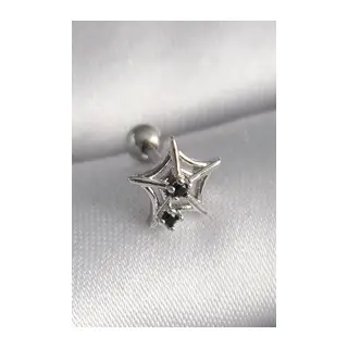 316L Çelik Gümüş Renk Siyah Zirkon Taş Detay Örümcek Ağ Model Tragus Piercing