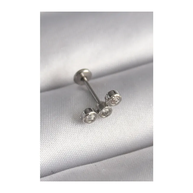 316L Çelik Gümüş Renk Zirkon Taşlı Tragus Piercing