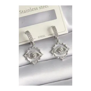 Pirinç Gümüş Renk Zirkon Taşlı Göz Model Kadın Küpe