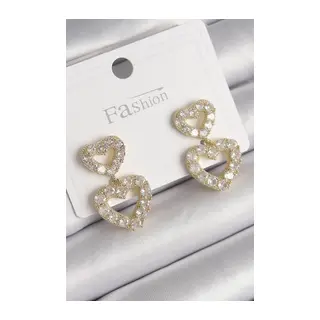 Pirinç Gold Renk Zirkon Taşlı Sallantı Kalp Model Kadın Küpe