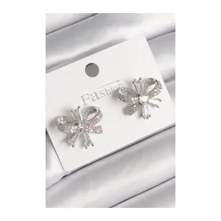 Pirinç Gümüş Renk Zirkon Taşlı Fiyonk Model Kadın Küpe