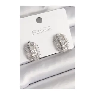 Pirinç Gümüş Renk Zirkon Taşlı Kaplumbağa Kabuğu Model Kadın Küpe