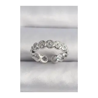 Pirinç Gümüş Renk Beyaz Sedefli Yonca Model Kadın Yüzük