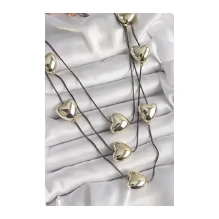 Pirinç Füme Renk Zincir 3D Gold Renk Kalp Model Kadın Kolye