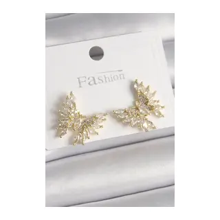 Pirinç Gold Renk Zirkon Taşlı Kelebek Model Kadın Küpe