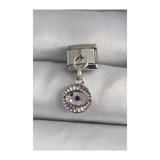 316L Çelik Gümüş Renk Sallantı Zirkon Taşlı Göz Model Nomination Charm