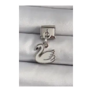 316L Çelik Gümüş Renk Sallantı Beyaz Kuğu Model Nomination Charm