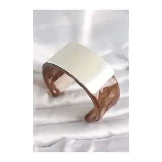 Kahverengi Mermer Desen Akrilik Plastik Gümüş Dikdörtgen Plaka Vintage Kadın Bilezik