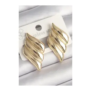 Pirinç Gold Renk 3 Sıralı Dalgalı Model Kadın Küpe