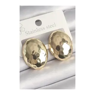 Pirinç Gold Renk İşlemeli Bombe Oval Model Kadın Küpe