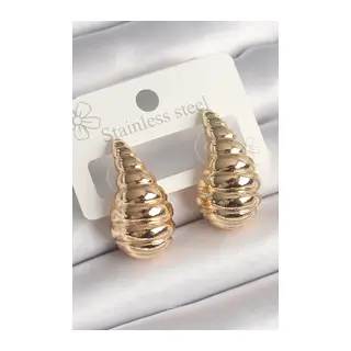 Pirinç Gold Renk İşlemeli Damla Model Kadın Küpe