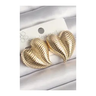 Pirinç Gold Renk İşlemeli Bomba Kalp Model Kadın Küpe
