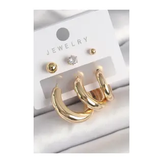 Pirinç Gold Renk Halka Model Zirkon Taşlı Topçuk Detay Kadın Küpe