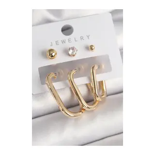 Pirinç Gold Renk Halka Model Zirkon Taş Topçuk Detay Kadın Küpe Seti