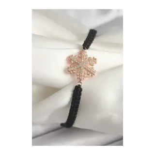 Pirinç Rose Renk Zirkon Taşlı Kar Tanesi Figür Makrome Asansörlü Model Kadın Bileklik