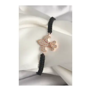 Pirinç Rose Renk Zirkon Taşlı Zambak Model Asansörlü Makrome Model Kadın Bileklik