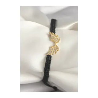 Pirinç Gold Renk Zirkon Taşlı Kanat Figür Asansörlü Makrome Model Kadın Bileklik