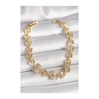 Pirinç Gold Renk Zirkon Taşlı Kelebek Model Zincir Kadın Bileklik