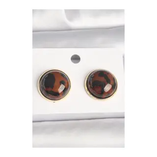 Pirinç Gold Renk 3D Daire Leopar Model Kadın Küpe