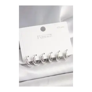 925 Ayar Gümüş Çivi Pirinç Gümüş Renk İşlemeli Halka Model Kadın Küpe Seti