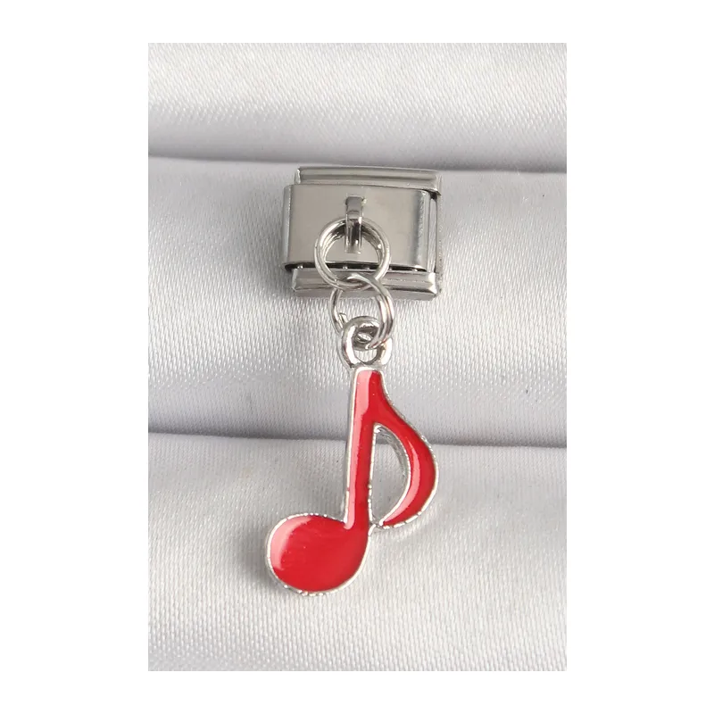 316L Çelik Gümüş Renk Kırmızı Müzik Nota Model Nomination Charm
