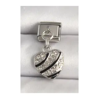 316L Çelik Gümüş Renk Zirkon Taşlı Kalp Model Nomination Charm