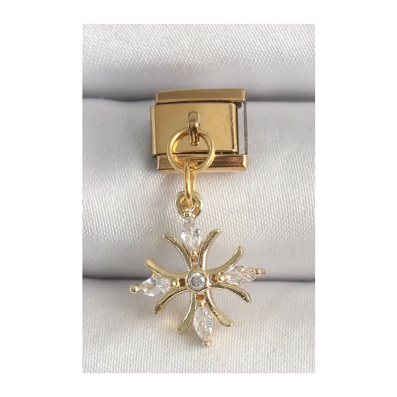 316L Çelik Gold Renk Sallantı Zirkon Taşlı Kar Tanesi Model Nomination Charm