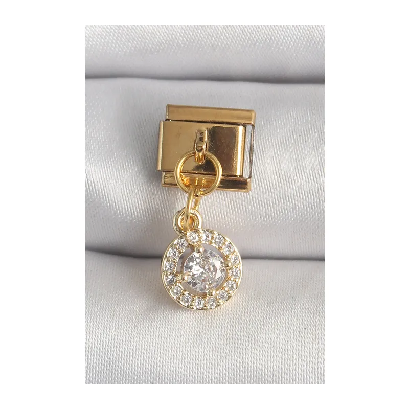 316L Çelik Gold Renk Sallantı Daire Zirkon Taşlı Nomination Charm