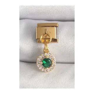316L Çelik Gold Renk Sallantı Yeşil Zirkon Taşlı Nomination Charm