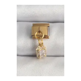 316L Çelik Gold Renk Sallantı Zirkon Taşlı Kare Model Nomination Charm