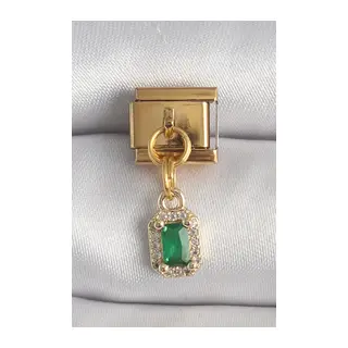 316L Çelik Gold Renk Sallantı Kare Yeşil Zirkon Taşlı Nomination Charm