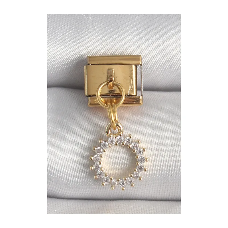 316L Çelik Gold Renk Zirkon Taşlı Sallantı Güneş Model Nomination Charm