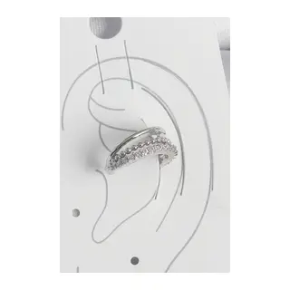 Pirinç Gümüş Renk Zirkon Taşlı 3'Lü Sıralı Kadın Kıkırdak Küpe