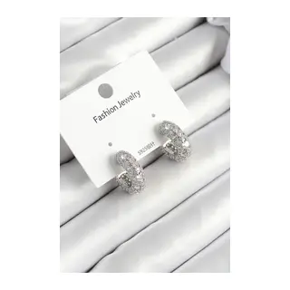 Pirinç Zirkon Taşlı Halka Model Gümüş Renk Kadın Küpe