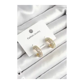 Pirinç Zirkon Taşlı Halka Model Gold Renk Kadın Küpe