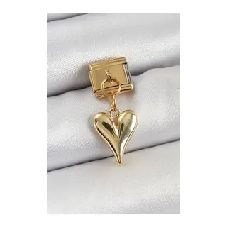 316L Çelik Sallantılı Kalp Model Gold Renk Nomination Charm