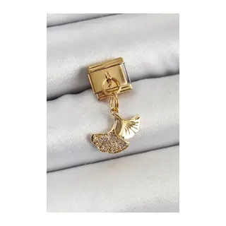 316L Çelik Sallantılı Zirkon Taşlı Balık Kuyruğu Model Gold Renk Nomination Charm