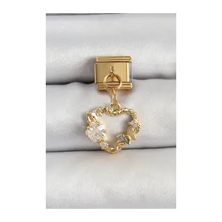 316L Çelik Sallantılı Zirkon Taşlı Kalp Model Gold Renk Nomination Charm
