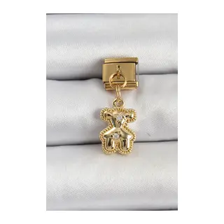 316L Çelik Sallantılı Zirkon Taşlı Ayıcık Model Gold Renk Nomination Charm