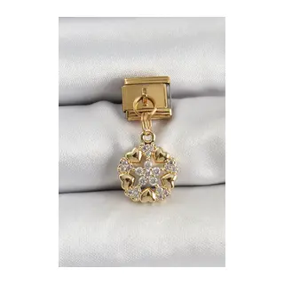 316L Çelik Sallantılı Zirkon Taşlı Kalp Detaylı Yıldz Model Gold Renk Nomination Charm