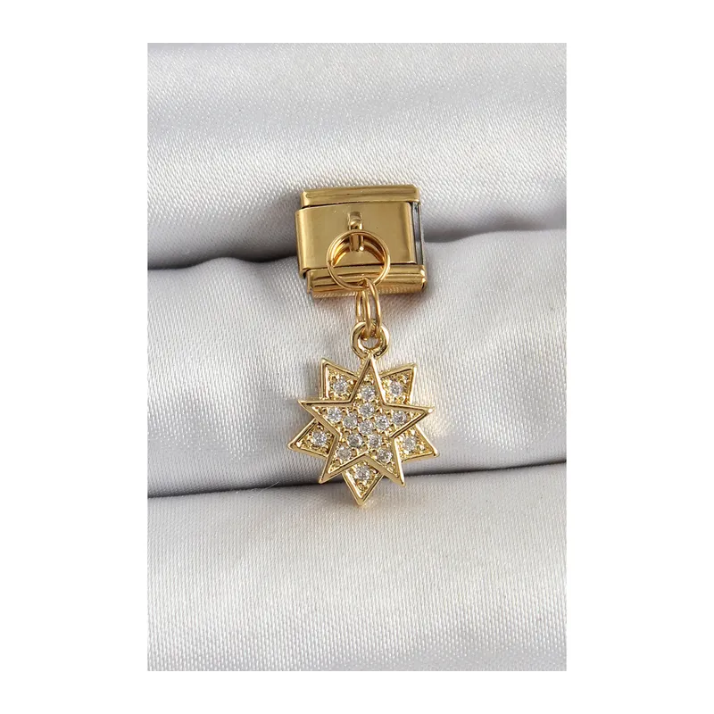 316L Çelik Sallantılı Zirkon Taşlı Yıldız Model Gold Renk Nomination Charm