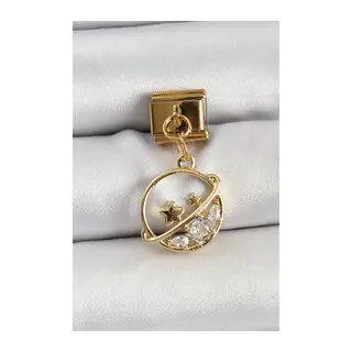 316L Çelik Sallantılı Zirkon Taşlı Satürn Model Gold Renk Nomination Charm