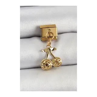 316L Çelik Sallantılı Zirkon Taşlı Fiyonk Model Gold Renk Nomination C316L Çelik Sallantılı Kiraz Model Gold Renk Nomination Charm