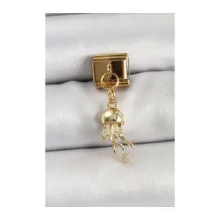 316L Çelik Sallantılı Zirkon Taşlı Deniz Anası Model Gold Renk Nomination Charm