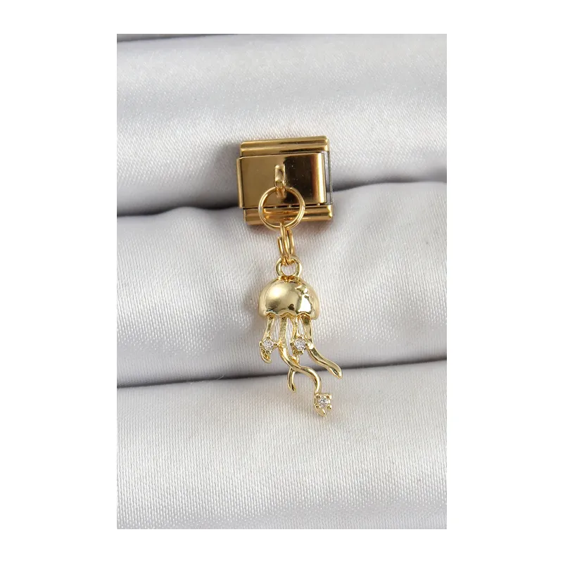316L Çelik Sallantılı Zirkon Taşlı Deniz Anası Model Gold Renk Nomination Charm