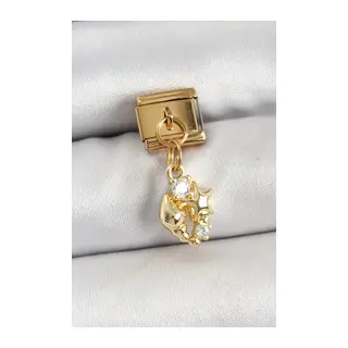 316L Çelik Sallantılı Zirkon Taşlı Deniz Kabuğu Ve Yıldız Model Gold Renk Nomination Charm
