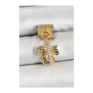 316L Çelik Sallantılı Zirkon Taşlı Fiyonk Model Gold Renk Nomination Charm