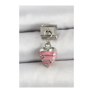 316L Çelik Gümüş Renk Pembe Kalp Model Nomination Charm
