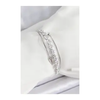 Pirinç Gümüş Renk Arpa Zirkon Taşlı Kadın Bileklik