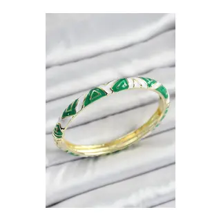 Mineli Pirinç Yeşil Beyaz Motifli Kadın Kelepçe